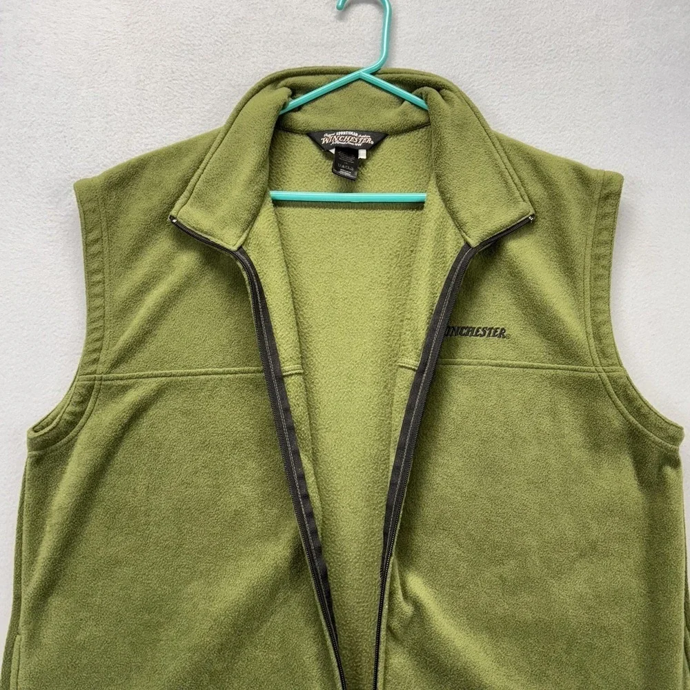 Winchester Fleece Vest Mens Large Green Rugged Sportsman Outdoors Zip Hunting